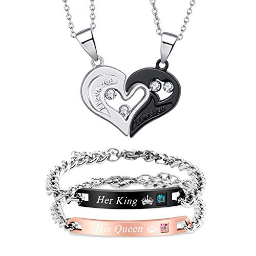 choice of all 4pcs Couple Bracelets Necklaces for Women Men Couple Gift Love Heart CZ Puzzle Matching Necklace Magnetic Couple Bracelets  King Queen Set choice of all 4pcs Couple Bracelets Necklaces for Women Men Couple Gift Love Heart CZ Puzzle Matching Necklace Magnetic Couple Bracelets  King Queen Set