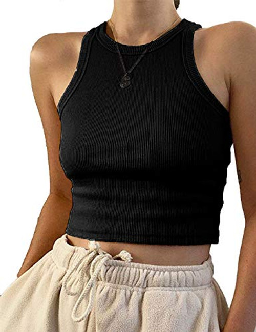 Meladyan Womens Round Neck Basic Racerback Camisole Rib-Knit Solid Sleeveless Crop Tank Tops Small Black Meladyan Womens Round Neck Basic Racerback Camisole Rib-Knit Solid Sleeveless Crop Tank Tops Small Black