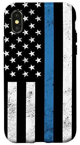 iPhone X XS Patriotic Thin Blue Line USA American Flag Police Gift Case