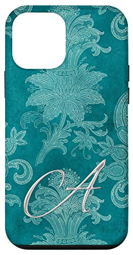 iPhone 12 mini Teal floral Initial letter A monogram teal ornamental Case