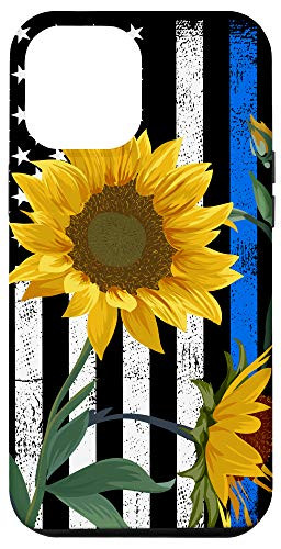 iPhone 12 Pro Max American Flag Sunflower Blue Thin Line Police Patriotic Gift Case