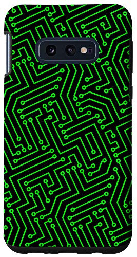 Galaxy S10e Abstract Microchip Circuit Pattern Green Lines With Circles Case