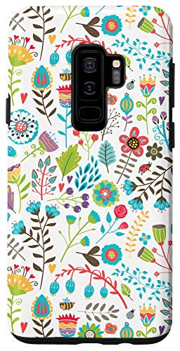 Galaxy S9plus  Trendy Floral Botanical Garden Case Teal Pink and Orange Case