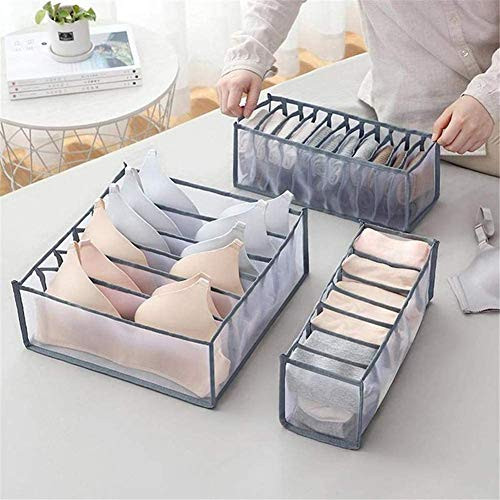 TOPARCHERY 3 Set Underwear Drawer Organizer Set Foldable Underwear Storage Organizer Compartment Box Closet Underwear Dresser Organizer Divider for Bra Socks Ties Gray TOPARCHERY 3 Set Underwear Drawer Organizer Set Foldable Underwear Storage Organizer Compartment Box Closet Underwear Dresser Organizer Divider for Bra Socks Ties Gray