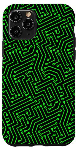 iPhone 11 Pro Abstract Microchip Circuit Pattern Green Lines With Circles Case