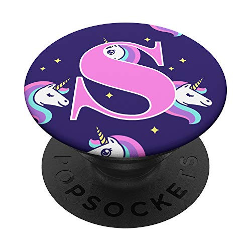 Purple Unicorn Pattern Letter S Initial Monogram PopSockets PopGrip Swappable Grip for Phones  and  Tablets