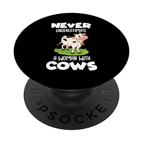 Women Never Underestimate Cow Clothes Cattle Farmer Gift Cow PopSockets Grip and Stand for Phones and Tablets
