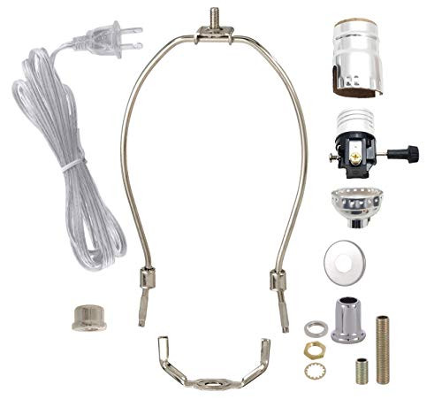 B and P Lamp Nickel Plated Finish Table Lamp Wiring Kit with 6 Inch Harp 3-Way Socket