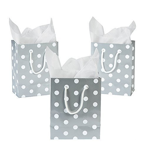 Paper Medium Silver Polka Dot Wedding Party Gift Bags
