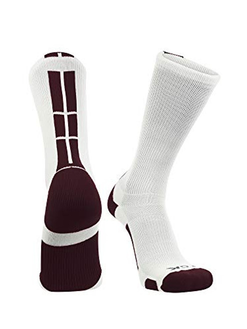 TCK Baseline 3.0 Athletic Crew Socks White Maroon Medium TCK Baseline 3.0 Athletic Crew Socks White Maroon Medium