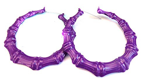 Large Bamboo Purple Hoop Earrings 3.5 Inch Purple Bamboo Hoops Large Bamboo Purple Hoop Earrings 3.5 Inch Purple Bamboo Hoops