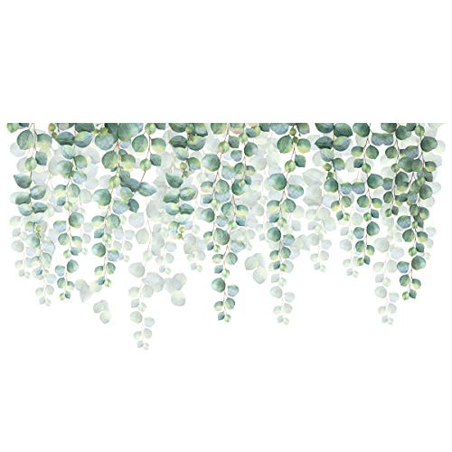 decalmile Hanging Vine Wall Decals Eucalyptus Green Plants Wall Stickers Bedroom Living Room Sofa TV Background Wall Art Decor