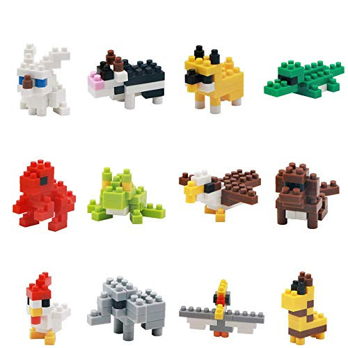 EsOfficce 12 Set Mini Building Blocks Animals Figures Stem Building ToysAssorted Mini Animals Building Blocks Sets for Goodie Bags Prize?Cake Topper Party Favor for Kids