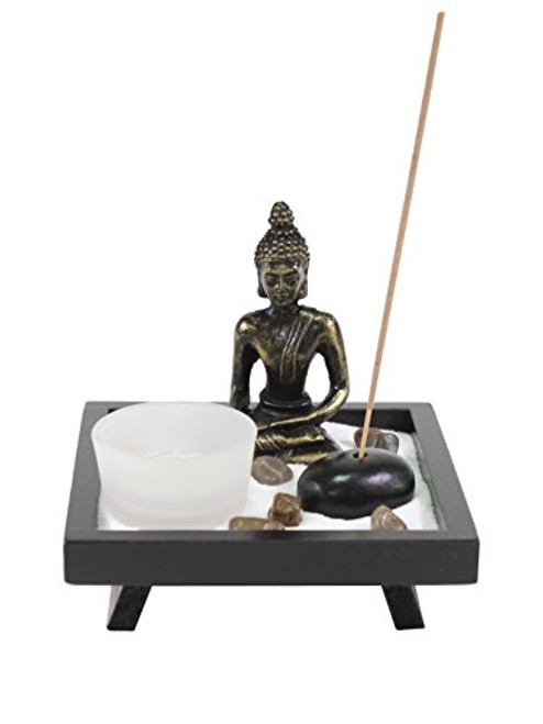 Tabletop Buddha Zen Garden with Sand Rock Candle Holder Incense Burner Gift  and  Home Decor