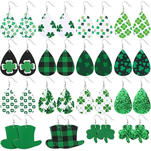16 Pairs St Patricks Day Faux Leather Earrings Shamrock Clover Teardrop Dangle Earrings Irish Green Leather Earrings for Women 16 Pairs St Patricks Day Faux Leather Earrings Shamrock Clover Teardrop Dangle Earrings Irish Green Leather Earrings for Women