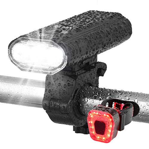 YA MI Ultra Bright USB Rechargeable Bike Light Set Powerful Bicycle Front Headlight and Back Taillight 5 Light Modes Easy to Install for Men Women Kids Road Mountain Cycling