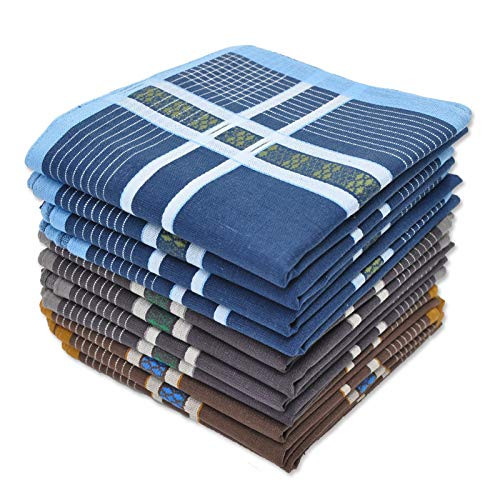 Large Soft Cotton Handkerchiefs for Men with Elegant Pattern in Assorted Color - 17 inches Pack of 12