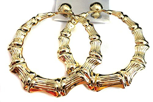 Clip on Bamboo Hoop Earrings Clip Hoop Earrings Gold or Silver tone 3 inch Hoops  gold   Gold