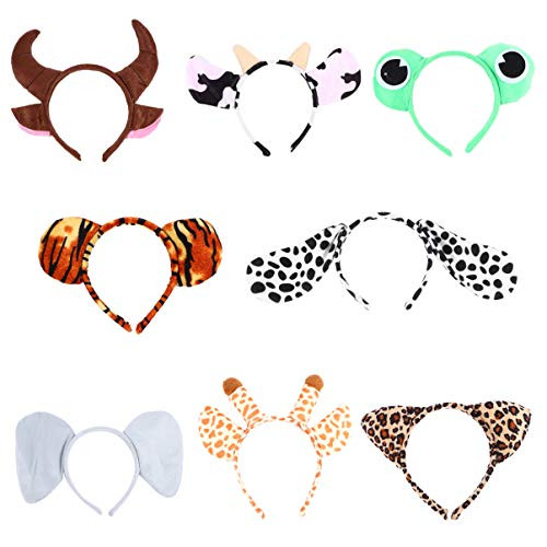 Minkissy 8pcs Halloween Animal Headband Zoo Animals Ears Headband Jungle Animals Hairbands Hair Hoop for Halloween Costume  Assorted Color