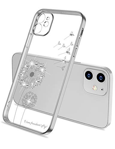 Compatible for iPhone 12 Mini Case Silicone Slim Clear Thin Glitter Case Dandelion Floral Diamond Phone Case Hybrid TPU Bumper Case Shockproof Protective Cover for Apple iPhone 12 Mini Cases 5.4 inch