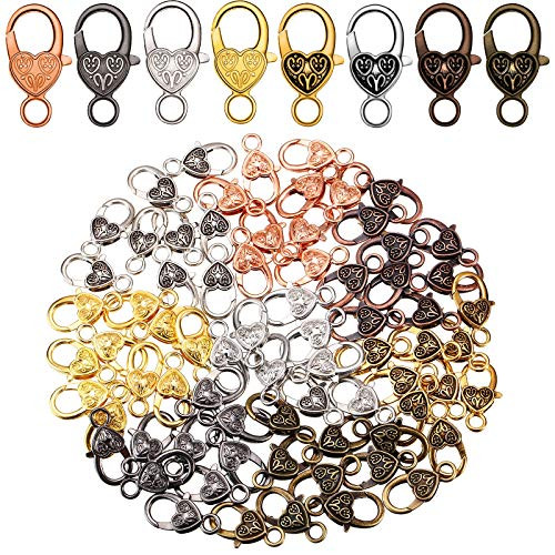 80 Pieces Tibetan Antique Heart Lobster Clasps Alloy Heart Lobster Claw Heart Shaped Lobster Claw Clasps 27 x 9 mm for Jewelry Making Findings DIY Crafts  Multiple Colors