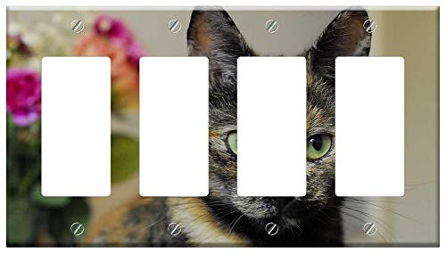 Switch Plate 4 Gang Rocker GFCI - Cat Tortoiseshell Ears Switch Plate 4 Gang Rocker GFCI - Cat Tortoiseshell Ears