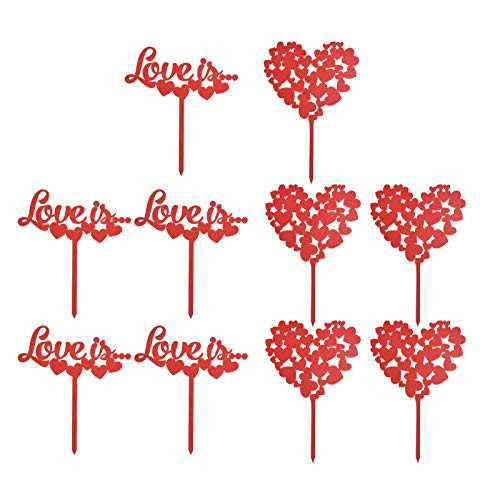 VIDELLY 10 Pieces Love Cupcake Toppers Picks Red Valentine Day Cake Topper Acrylic love Decoration Cake Toppers Red Dessert Food Cake Picks for Wedding Engagement Bridal Shower Party Cake Decor2Style