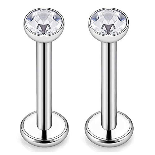 CIZME 16g G23 Titanium Labret Monroe Lip Rings 3mm CZ Internally Threaded Helix Cartilage Tragus Earring Studs Piercing 10mm