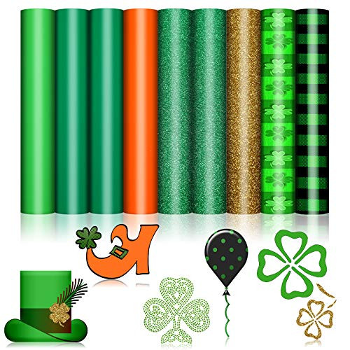 9 Sheets St Patricks Day Heat Transfer Vinyls Iron-on Green Plaid Vinyls Glitter Themed Pattern HTV Sheets Shamrock Print Transfer Vinyl for Clothes Bag Hat 12 x 10 Inch Bright Color 9 Sheets St Patricks Day Heat Transfer Vinyls Iron-on Green Plaid Vinyls Glitter Themed Pattern HTV Sheets Shamrock Print Transfer Vinyl for Clothes Bag Hat 12 x 10 Inch Bright Color