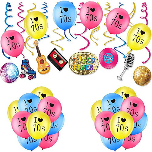 Elefama 70s Party Theme Decorations Kit for Adults Guys with 30 PCS I Love 70s Balloons 70s Retro Disco 1970s Party Hanging Swirls Whirl 70s Retro Disco 1970 Swirls Whirl for 30th Birthday
