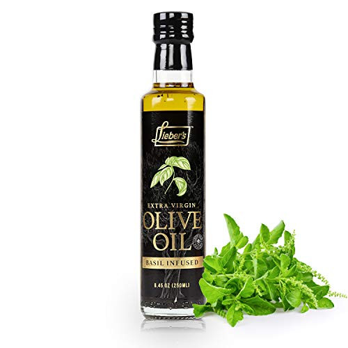 Liebers Basil Infused Extra Virgin Olive Oil Premium Low FODMAP Flavored EVOO For Bread Dipping Salad Dressing Vegetables Marinades Cooking Infused With Real Basil Pieces 8.45 Ounces Liebers Basil Infused Extra Virgin Olive Oil Premium Low FODMAP Flavored EVOO For Bread Dipping Salad Dressing Vegetables Marinades Cooking Infused With Real Basil Pieces 8.45 Ounces