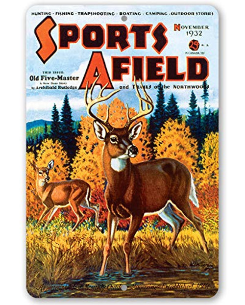 Lone Star Art Sports Afield Fall Deer Hunting Cover Metal Sign - 8 inch x 12 inch Use Indoor Outdoor - Great Gift for Hunters and Decor for Cabin and Man Cave Under 15