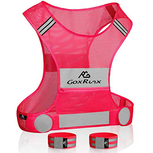 Reflective Vest Running Gear Lightweight Motorcycle Cycling Reflective Vests with Large Pocket  and  Adjustable Waist for Women Men Running Safety Vest with Reflective Bands  Pink Large