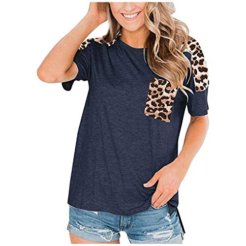 Womens Summer Short Sleeve Tunics Round Neck Leopard Print Pocket Pullover T Shirt Casual Basic Tops Blouse Womens Summer Short Sleeve Tunics Round Neck Leopard Print Pocket Pullover T Shirt Casual Basic Tops Blouse