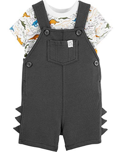 Carters 2-Piece Dinosaur Tee and Shortalls Set  9 Months  Gray