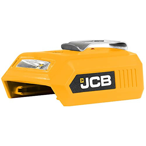 JCB Tools - JCB 20V Power Tool Battery USB Adaptor - Dual USB Charging Ports With LED Light - Convert JCB 20V Battery Into Mobile Tablet USB Fast Charger Outlet For iPhone Android Cameras iPad