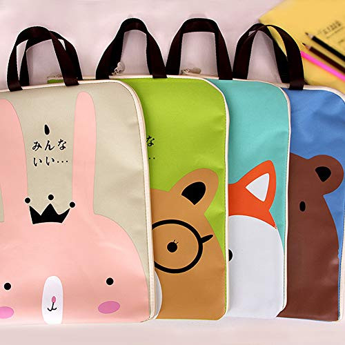 Waterproof File Folders A4 File Document Bag Zipper Handbag Zip File Folders Zipper Pouch Document Bag File Folder Organizer for School Office Supplies Travel Storage Bags Pink Rabbit