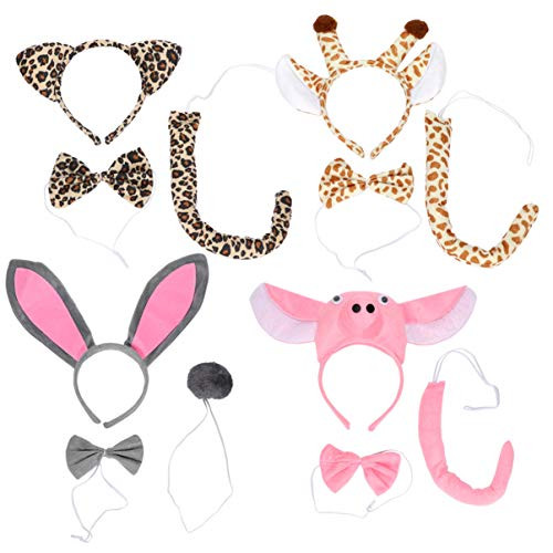 Beaupretty 4pcs Animal Ears and Tail Tie Set Kids Party Costume Pig Rabbit Giraffe Leopard Cosplay Accessories Ears Headband Performance for Masquerade Performance Party
