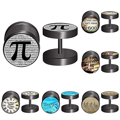 FLYUN 6 Pairs Fashion quotes Black Fake Ear Plugs Men Women Faux Gauges Ear Tunnel Stainless Steel Charm Stud Earrings  C - quotes FLYUN 6 Pairs Fashion quotes Black Fake Ear Plugs Men Women Faux Gauges Ear Tunnel Stainless Steel Charm Stud Earrings  C - quotes
