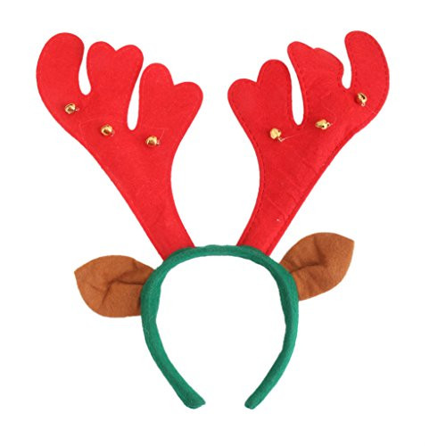 Christmas Deer Reindeer Antlers Headband with Bells Ears Decorated x 1