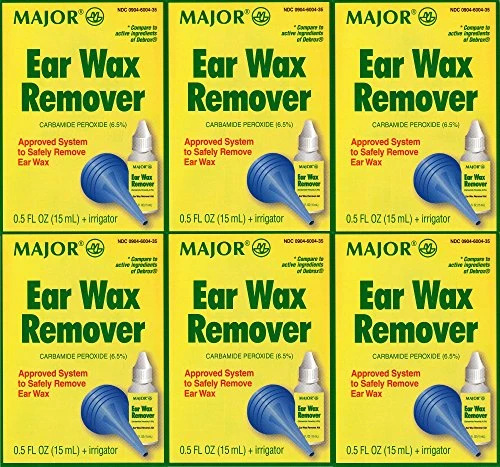 Ear Drops Earwax Removal Aid Kit with Rubber Bulb Ear Syringe Carbamide Peroxide 6.5 percent Generic for Debrox - 0.5 oz.  15 ml  Per Bottle Pack of 6 Total 3 oz.