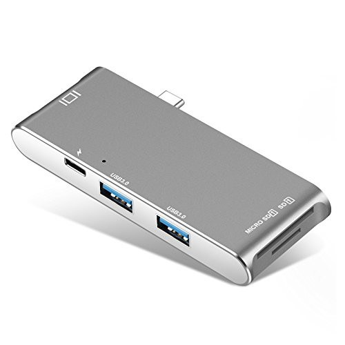 USB C HDMI Hub,VIMVIP Aluminum 6-Port USB-C HUB HDMI Adapter with Type C Charging Port,4K HDMI Output, SD/Micro Card Reader,2 USB 3.0 Ports for Macbook Pro 2017/2016 and Other Devices (Gray)
