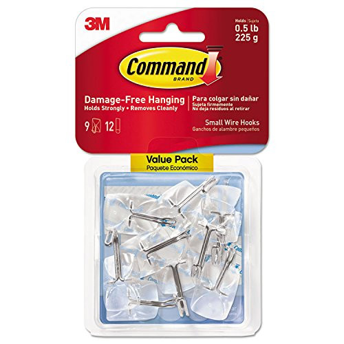 3M Command 17067CLR9ES Clear Hooks  and  Strips Plastic Wire Small 9 Hooks w 12 Adhesive Strips Pack