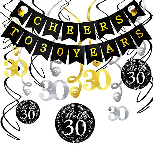 Konsait 30th Birthday Decorations Kit Cheers to 30 Years Banner Swallowtail Bunting Garland Sparkling Celebration 30 Hanging Swirls,Perfect 30 Years Old Party Supplies 30th Anniversary Decorations Konsait 30th Birthday Decorations Kit Cheers to 30 Years Banner Swallowtail Bunting Garland Sparkling Celebration 30 Hanging Swirls,Perfect 30 Years Old Party Supplies 30th Anniversary Decorations