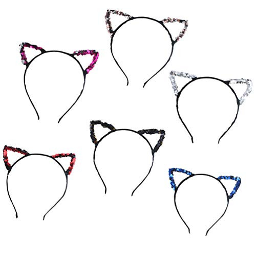 Beaupretty 6PCS Cat Ears Headband Sequin Cat Ears Hair Hoop Hair Band Headpiece Headwear Hair Accessories for Women Girls
