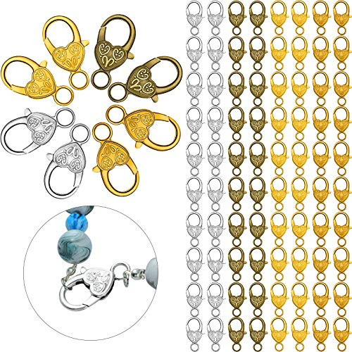 80 Pieces Tibetan Antique Heart Lobster Clasps Alloy Heart Lobster Claw Heart Shaped Lobster Claw Clasps 27 x 9 mm for Jewelry Making Findings DIY Crafts  Gold Silver