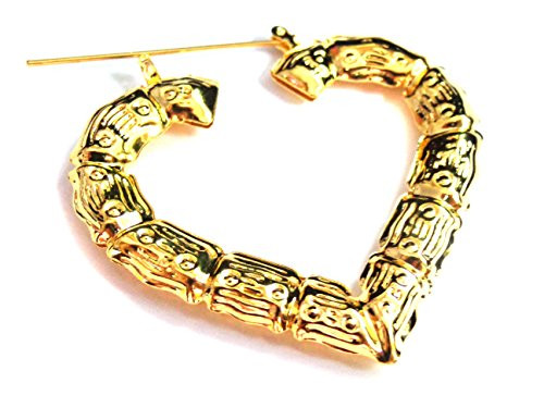 Bamboo Heart Hoop Earrings Gold Tone Earrings 2 inch Hoop