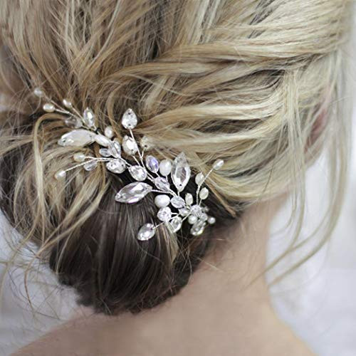 Unicra Bride Crystal Wedding Hair Vine Silver Pearl Bridal Hair Piece Rhinestone Hair Accessories for Women and Girls