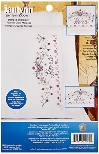 Janlynn Stamped Cross Stitch Kit, His/Hers Bridal Set Pillowcase Pair