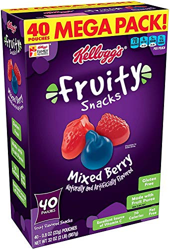 Fruity Snacks Mixed Berry Gluten Free Fat Free 32 Oz  40 Pouches .1 Pack  0.8 Ounce  Pack of 40